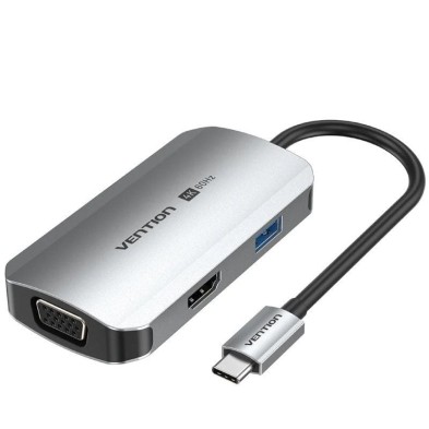 Docking USB Tipo-C Vention TQAHB 1xHDMI 1xUSB 1xVGA 1xUSB Tipo-C PD Gris