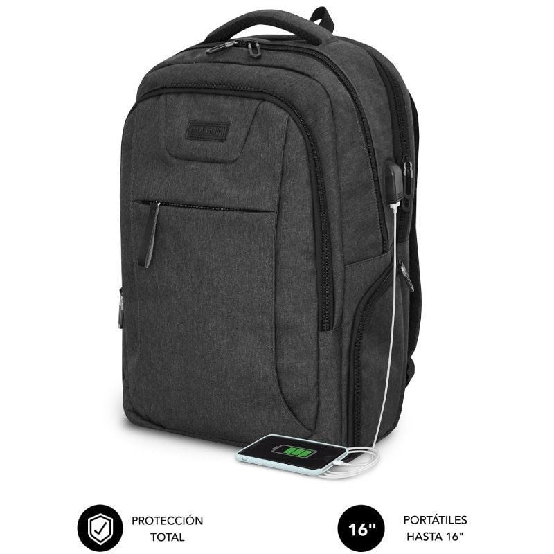 Mochila Subblim Professional Air Padding Backpack para Portátiles hasta 16' Puerto USB Negra