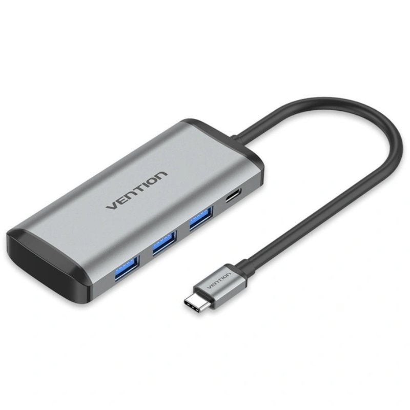 Docking USB Tipo-C Vention TGRHB 3xUSB 1xLector Tarjetas 1xUSB Tipo-C PD Gris