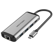 Docking USB Tipo-C Vention THAHB 1xHDMI 3xUSB 1xUSB Tipo-C PD 1xRJ45 1xLector tarjetas 1xAudio Gris