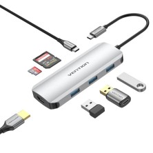 Docking USB Tipo-C Vention TOJHB 1xHDMI 3xUSB 1xUSB Tipo-C 1xLector tarjetas Gris